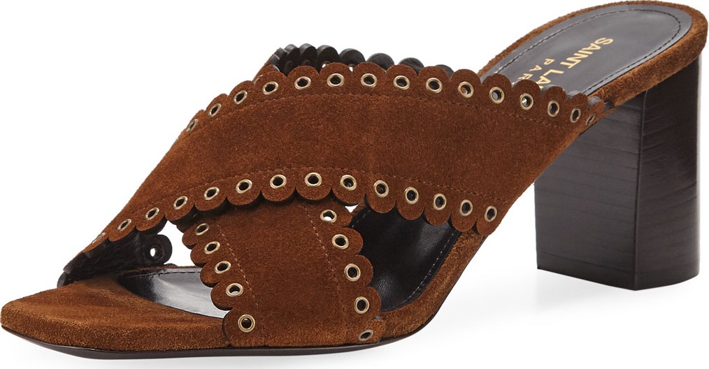 Saint Laurent Loulou Suede Slide Sandals with Eyelets