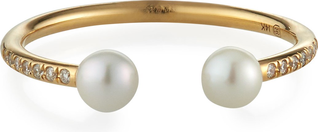 Sydney Evan 14k Diamond Pave 2-Pearl Wire Ring  Size 6.5