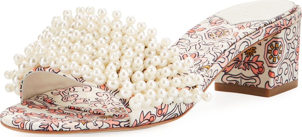 Tory Burch Tatiana 45mm Pearly-Strap Garden Slide Sandal