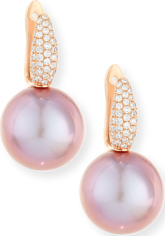 Belpearl Pavé Diamond & Kasumiga Pink Pearl Drop Earrings in 18K Rose Gold