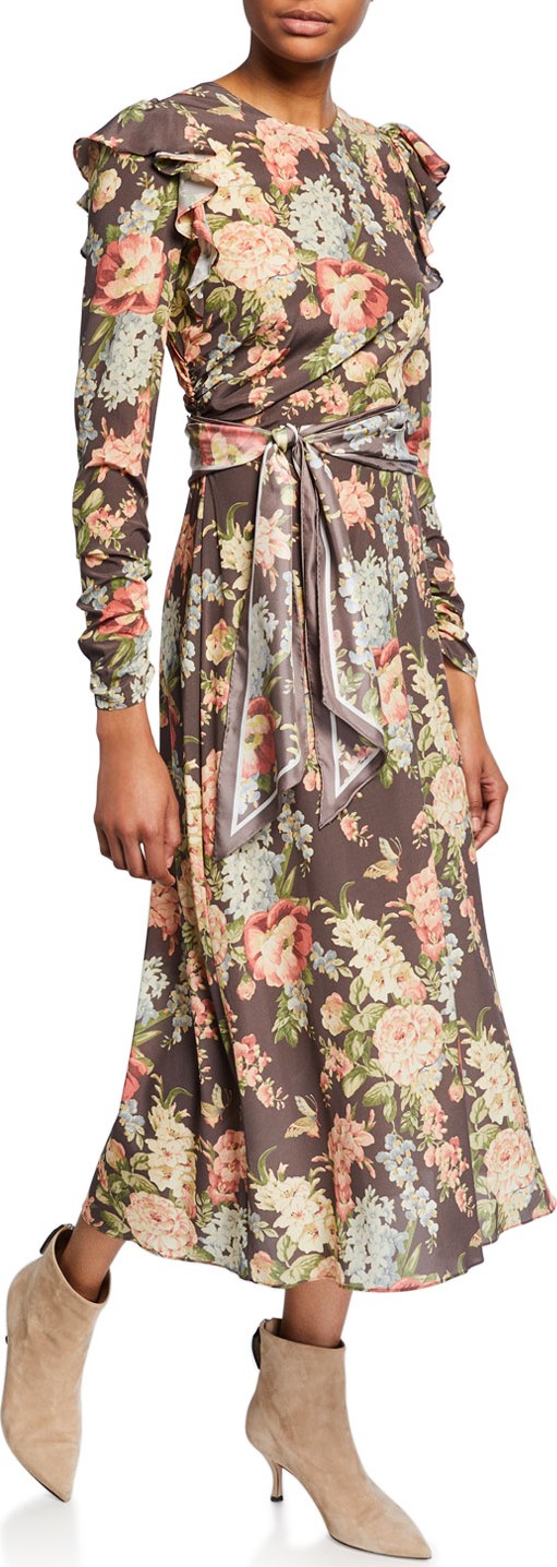 Zimmermann Espionage Silk Ruched Midi Dress