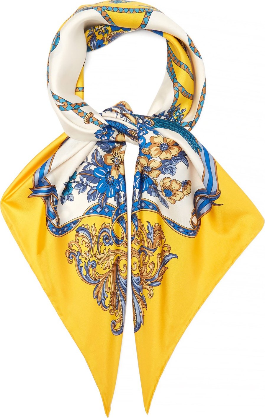 Gucci Floral and tassel-print silk-twill scarf