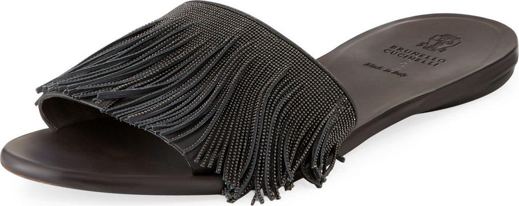 Brunello Cucinelli Monili Fringe Slide Sandal