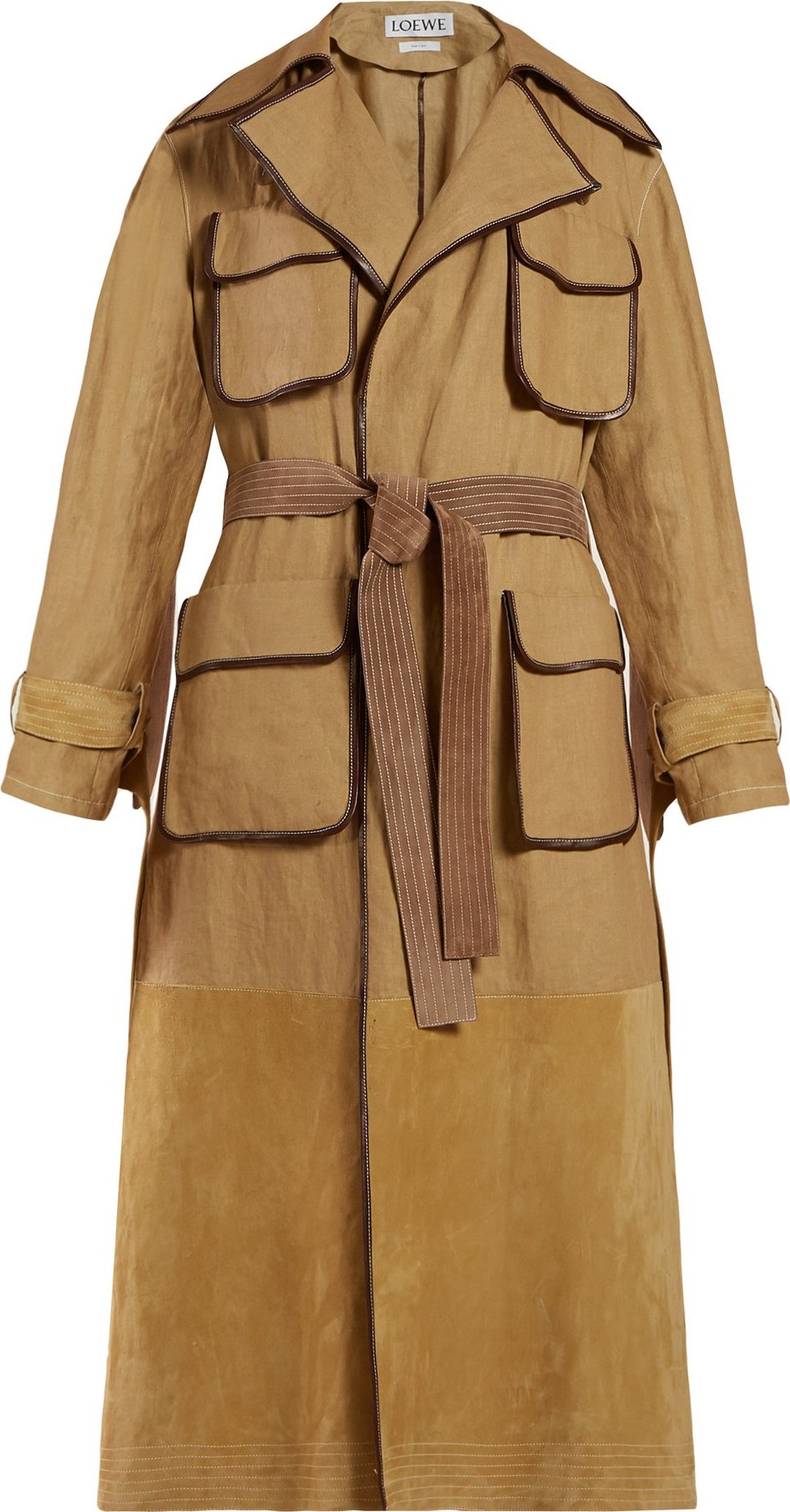LOEWE Belted cotton canvas and suede trench