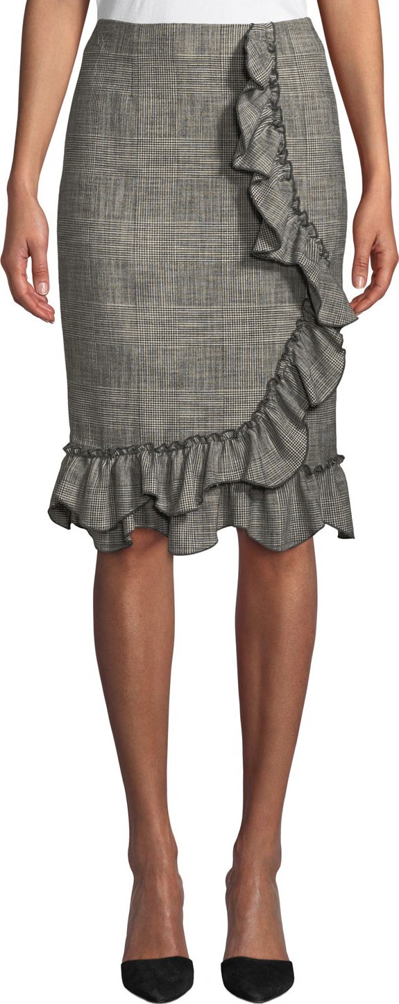 Rebecca Taylor Knee-Length Plaid Skirt with Ruffle Trim