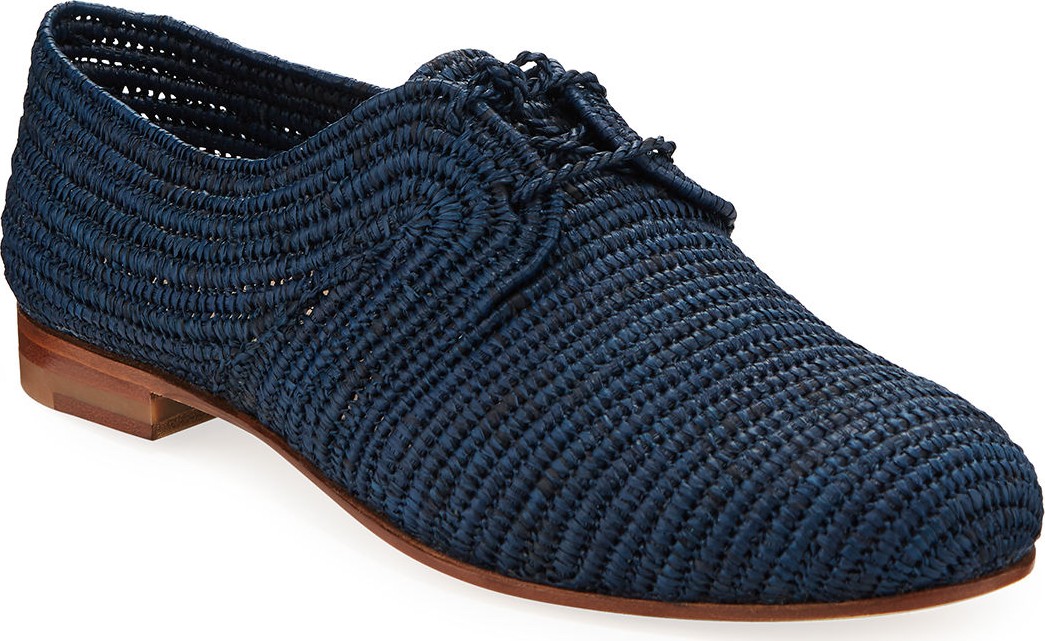 Manolo Blahnik Faza Woven Raffia Lace-Up Sneakers