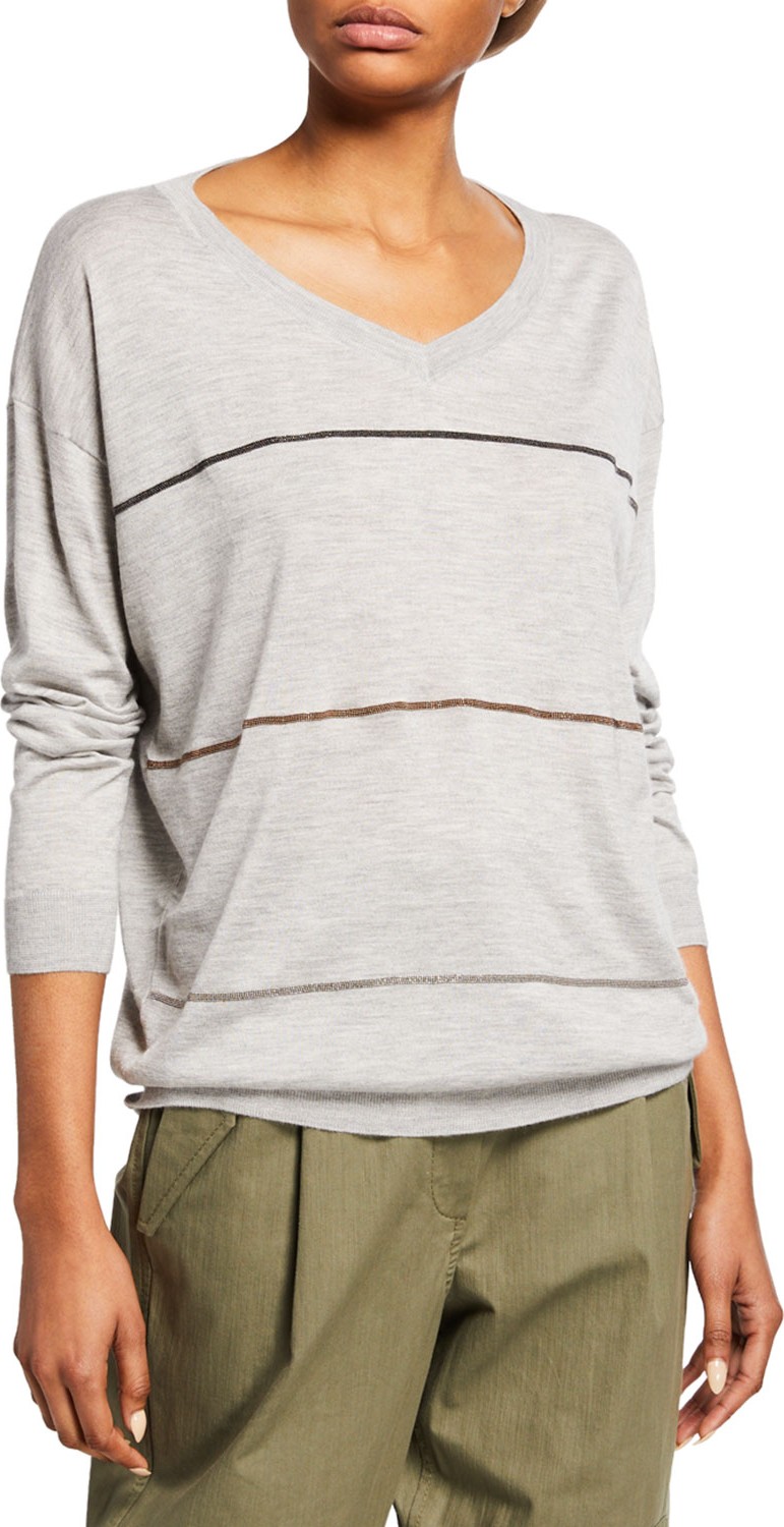 Brunello Cucinelli Cashmere-Silk V-Neck Sweater