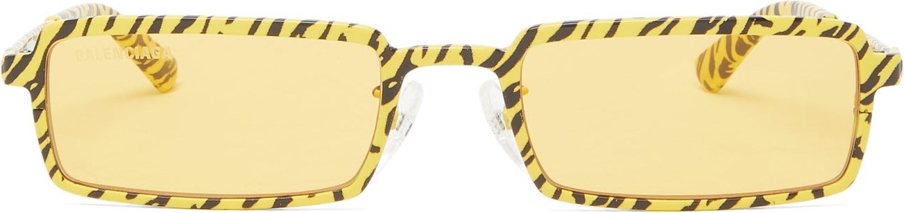 Balenciaga Rectangular tiger-print metal sunglasses