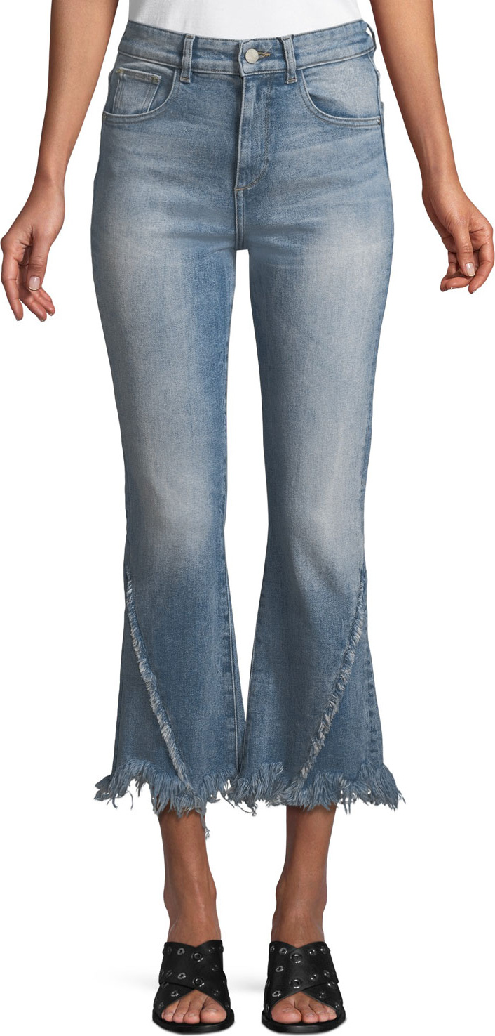 DL1961 Wallace High-Rise Flare Raw-Edge Cropped Jeans