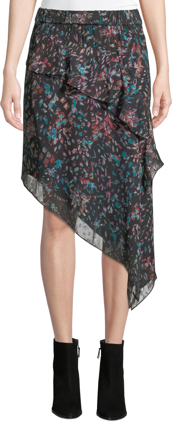 IRO Blink Floral Tiered Asymmetrical Midi Skirt