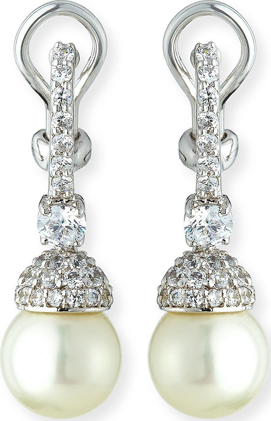Fantasia by DeSerio Pave Capped Pearly Drop Earrings