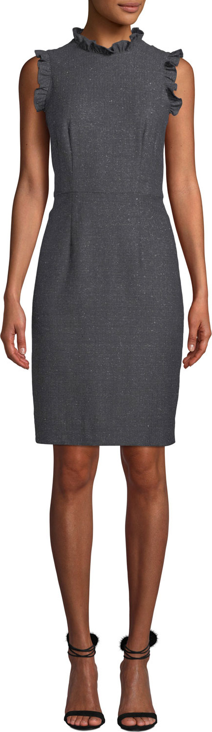 Rebecca Taylor Sleeveless Ruffle Herringbone Sheath  Dress