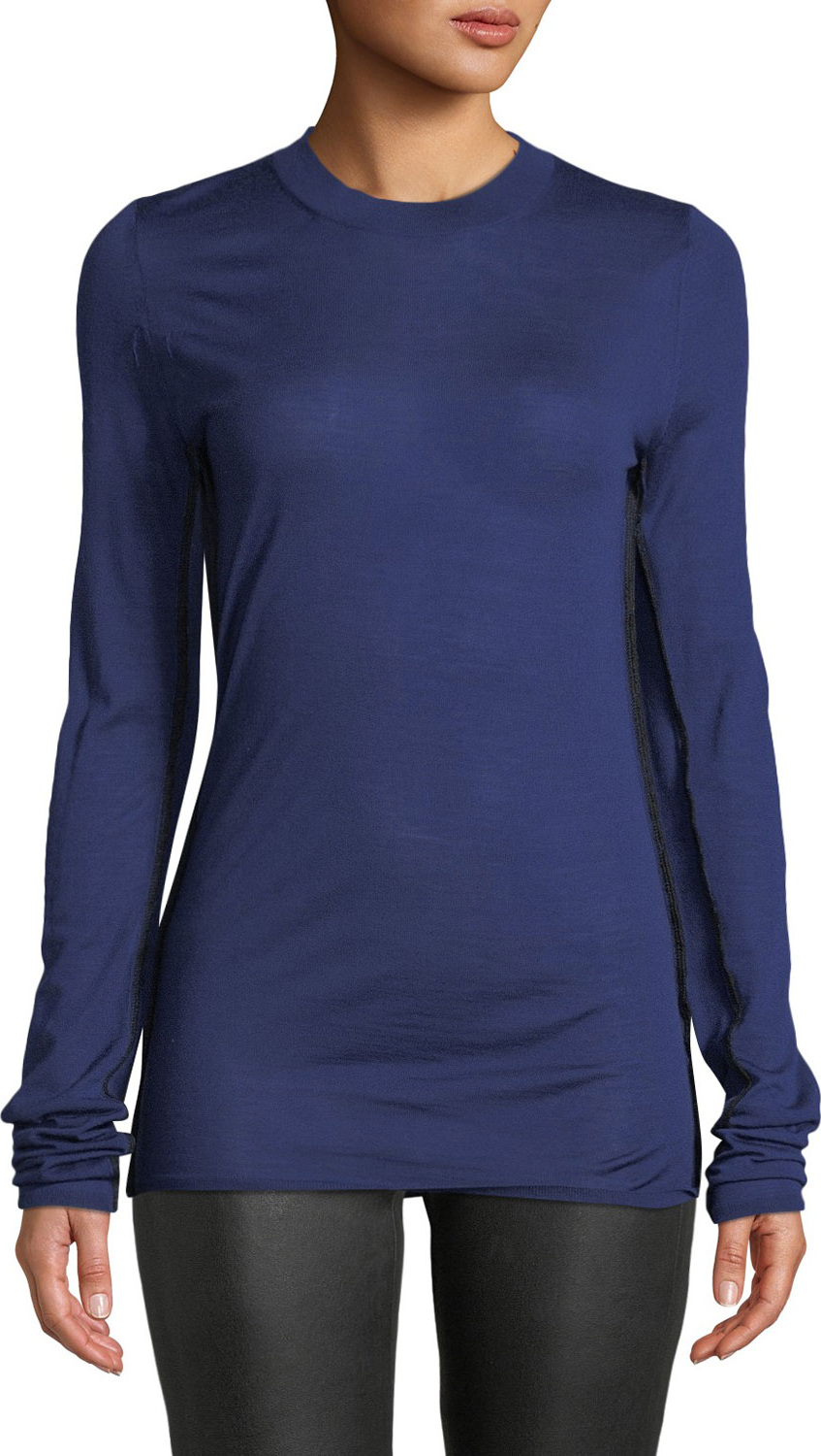 Joseph Long-Sleeve Crewneck Wool Sweater w/ Contrast Seams