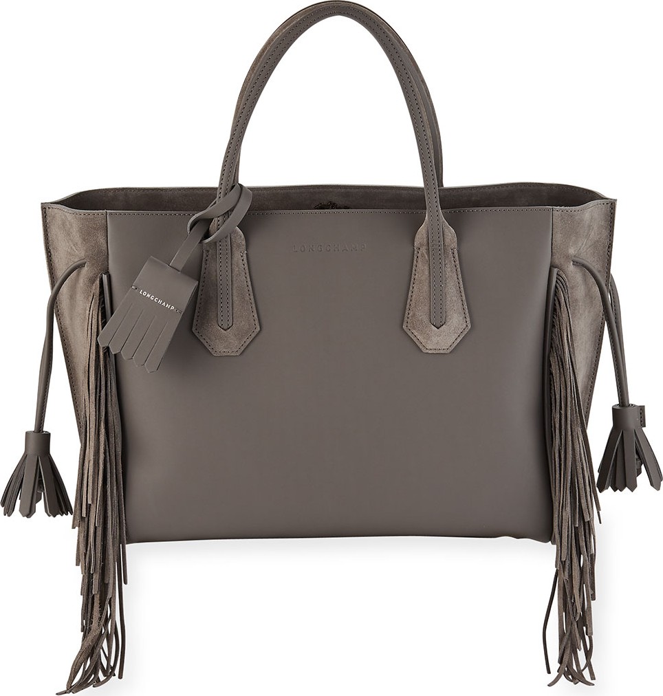 Longchamp Penelope Medium Fringed Suede & Leather Tote Bag