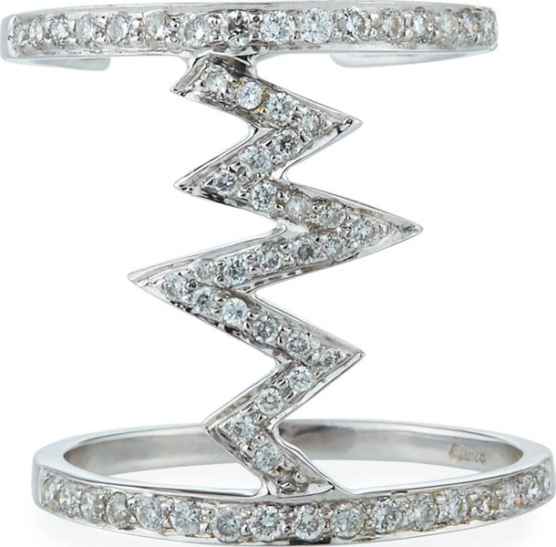 ZYDO 18k White Gold Jagged Diamond Pave Ring, Size 5.5
