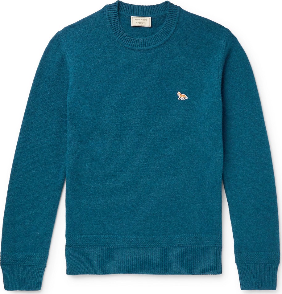 Maison Kitsune Logo-Appliquéd Wool Sweater