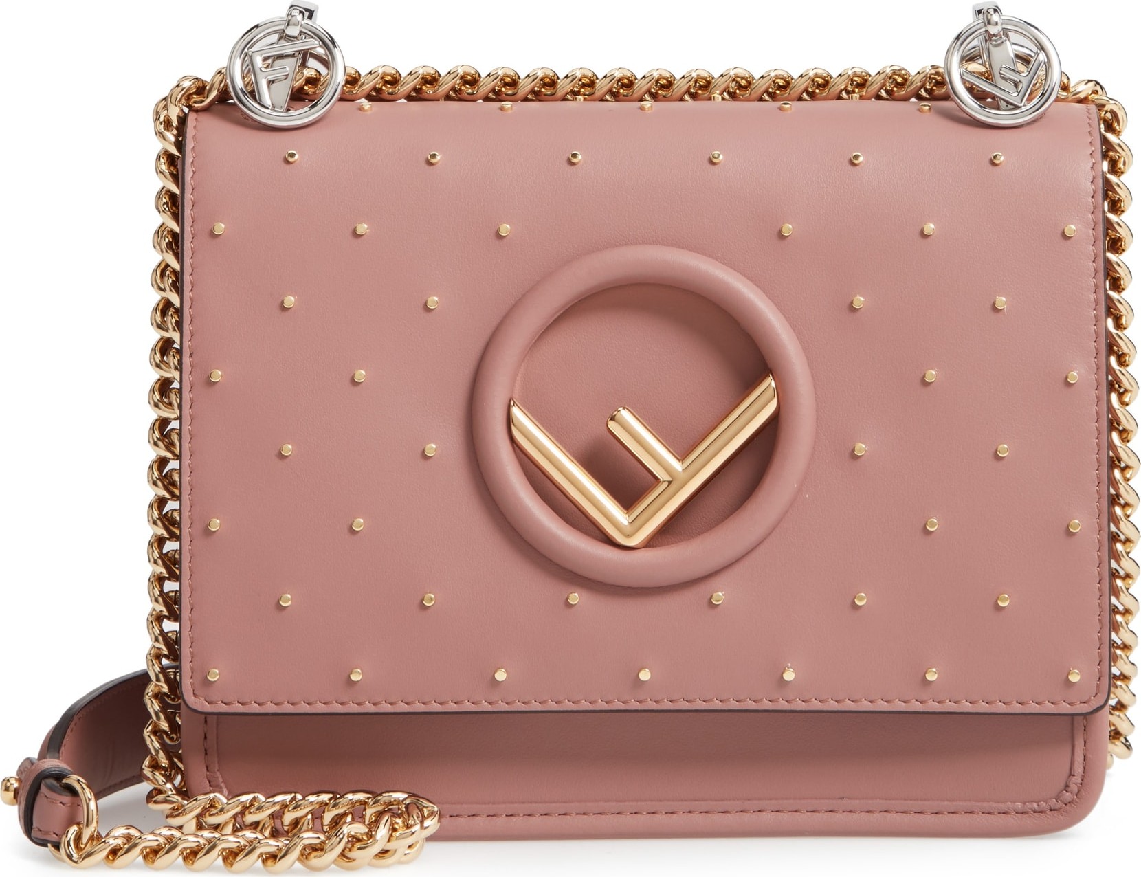 Fendi Small Kan I Logo Studded Leather Shoulder Bag