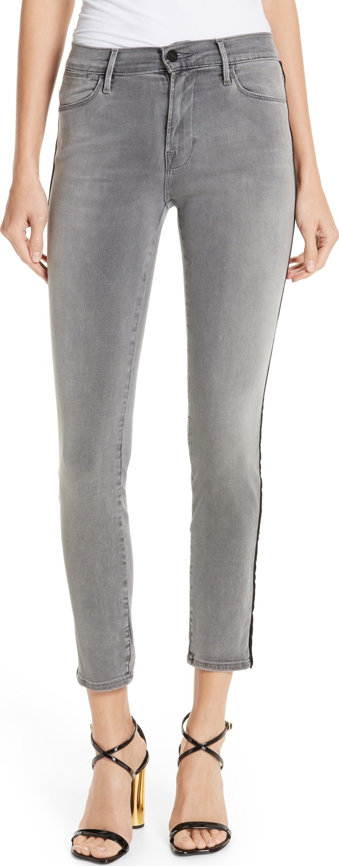 FRAME DENIM Le High Velvet Tuxedo Stripe Ankle Skinny Jeans