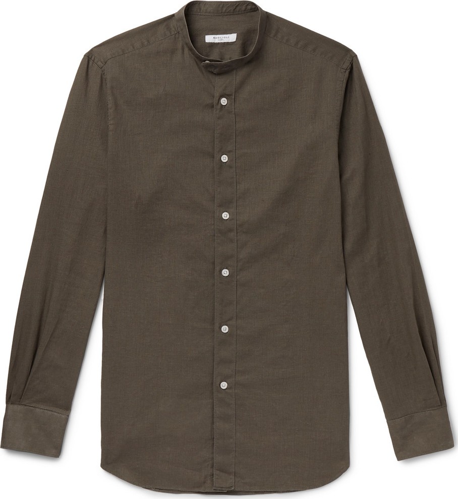 Boglioli Slim-Fit Grandad-Collar Linen and Cotton-Blend Shirt