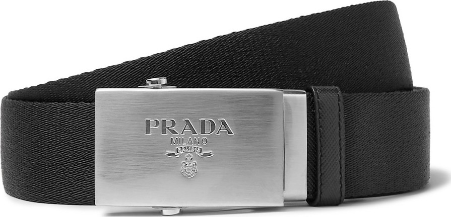 Prada 3.5cm Black Saffiano Leather-Trimmed Webbing Belt