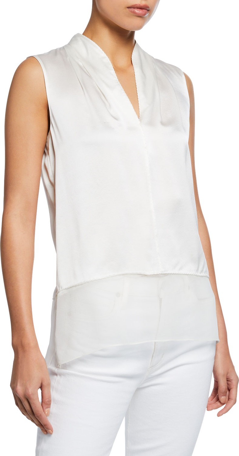 Elie Tahari Rosie V-Neck Sleeveless Blouse with Sheer Hem