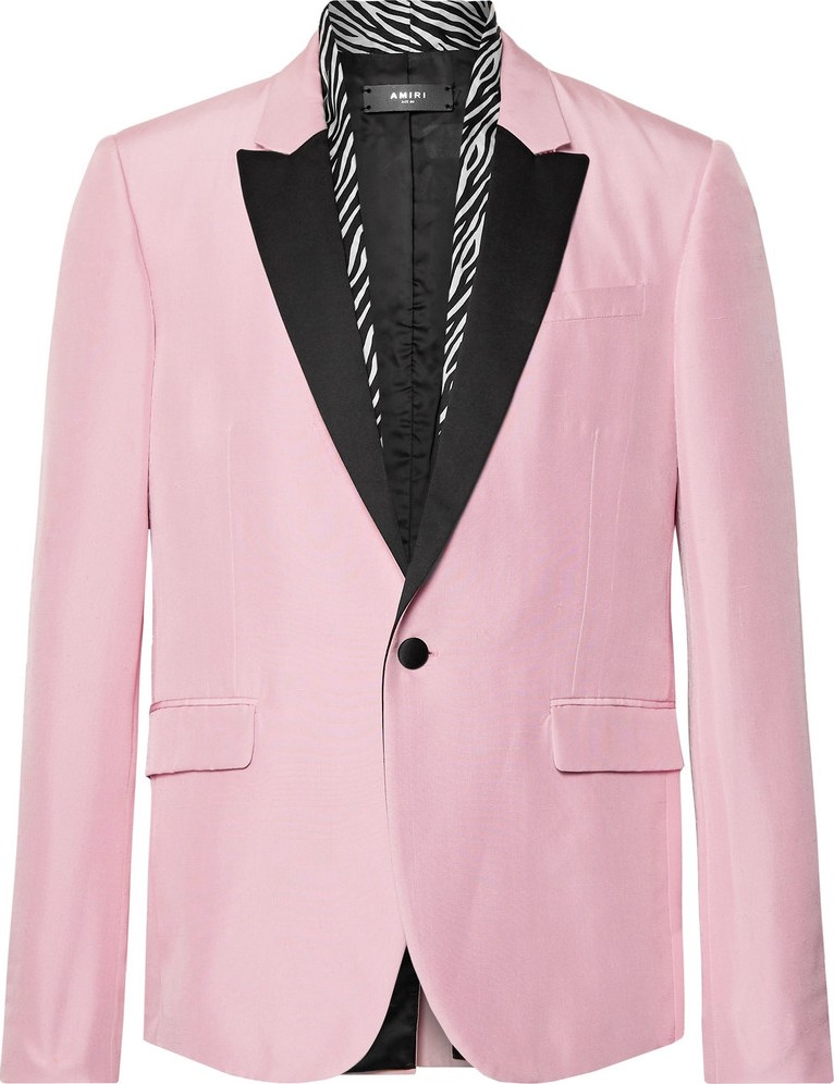 Amiri Pink Satin-Trimmed Slub Silk Blazer