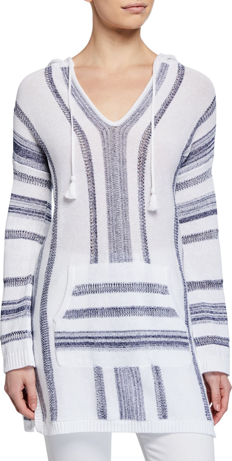 Tommy Bahama Baja Striped V-Neck Hooded Sweater