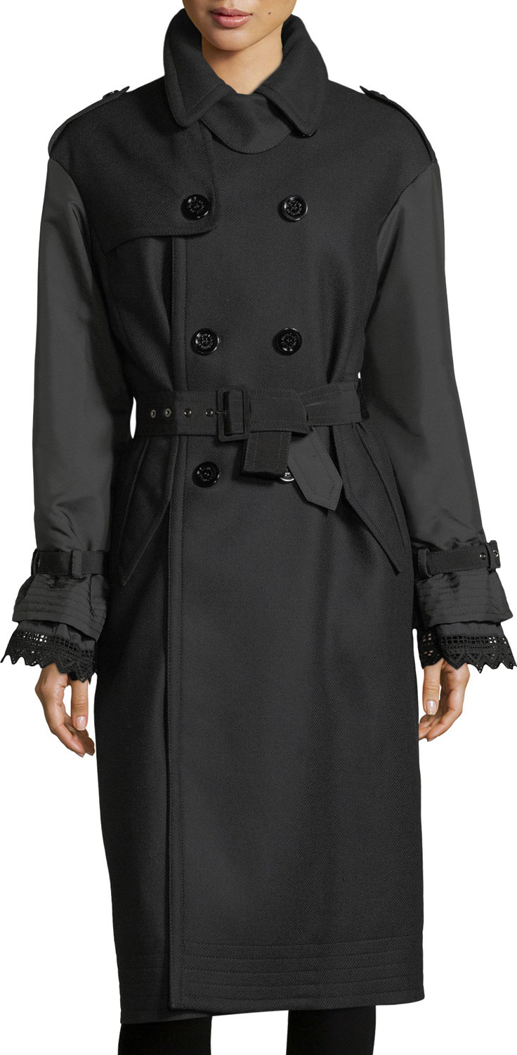 Moncler Susanne Mixed-Media Belted Trenchcoat