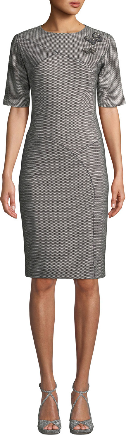 Rickie Freeman for Teri Jon Jersey Knit Sheath Dress w/ Butterflies