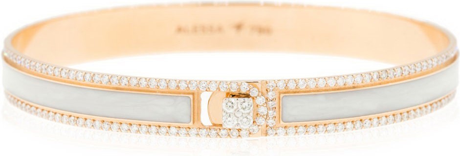 Alessa Jewelry Spectrum Painted 18k Rose Gold Bangle w/ Diamonds, White, Size 18