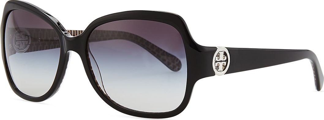 Tory Burch Logo-Temple Rectangle Sunglasses, Black