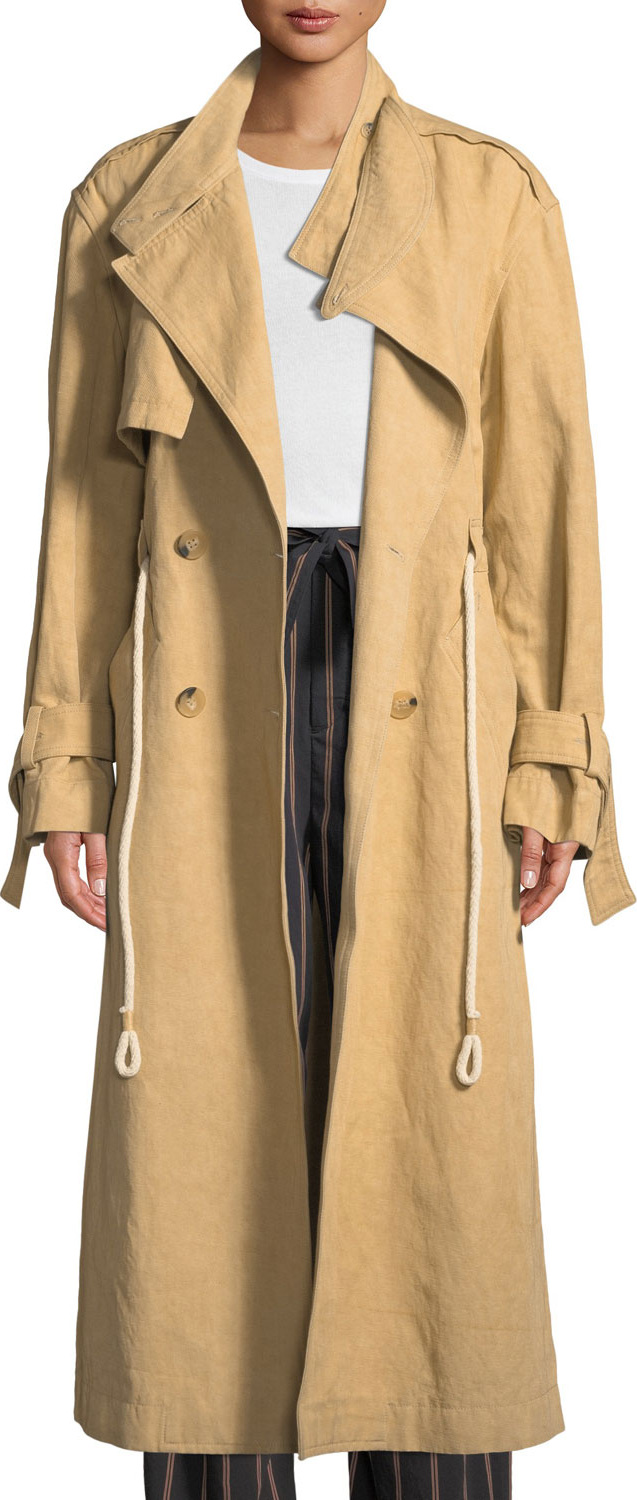 Vince Long Linen/Cotton Drawstring Trench Coat