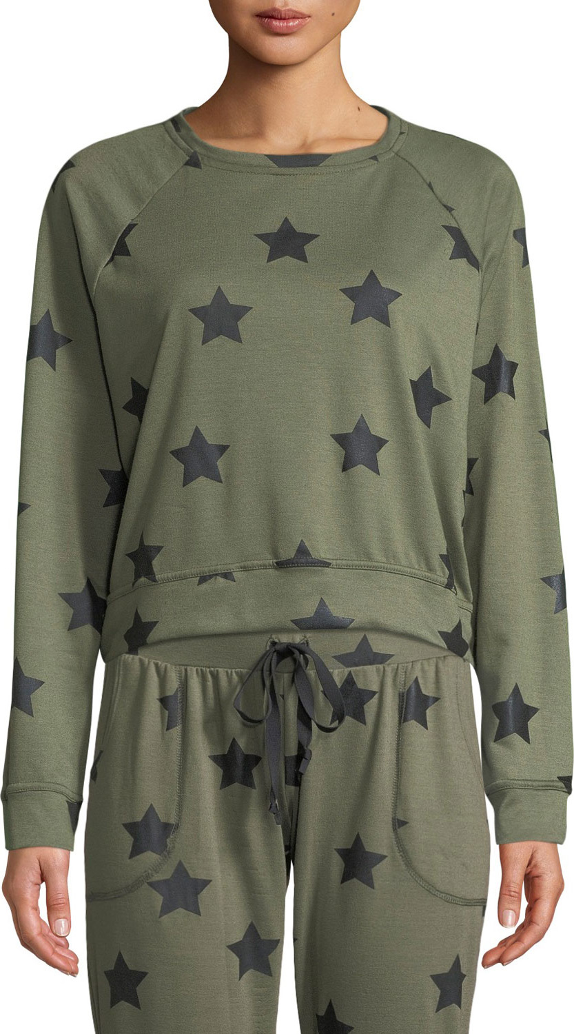 Terez Star-Print Crewneck Pullover Sweatshirt