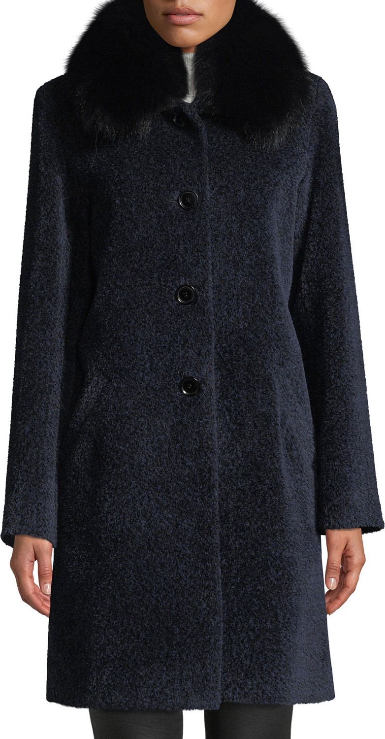 Sofia Cashmere Cocoon Button Coat w/ Fur Collar Sofia Cashmere Cocoon Button Coat w/ Fur Collar