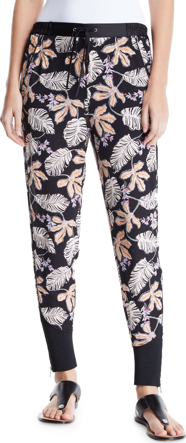 3.1 Phillip Lim Floral Leaf Crepe Jogger Pants with Piping 3.1 Phillip Lim Floral Leaf Crepe Jogger Pants with Piping