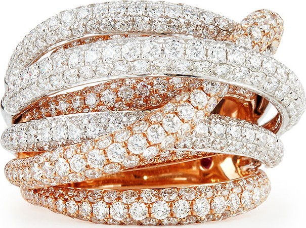 Roberto Coin 18k White & Rose Gold Fantasia Pave Diamonds Crossover Ring