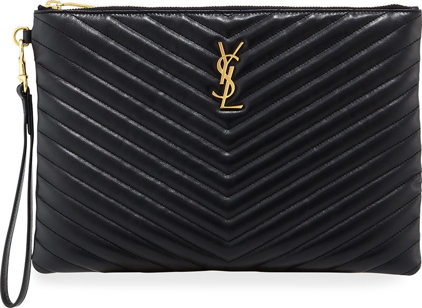 Saint Laurent Monogram YSL Quilted Wristlet Pouch Bag