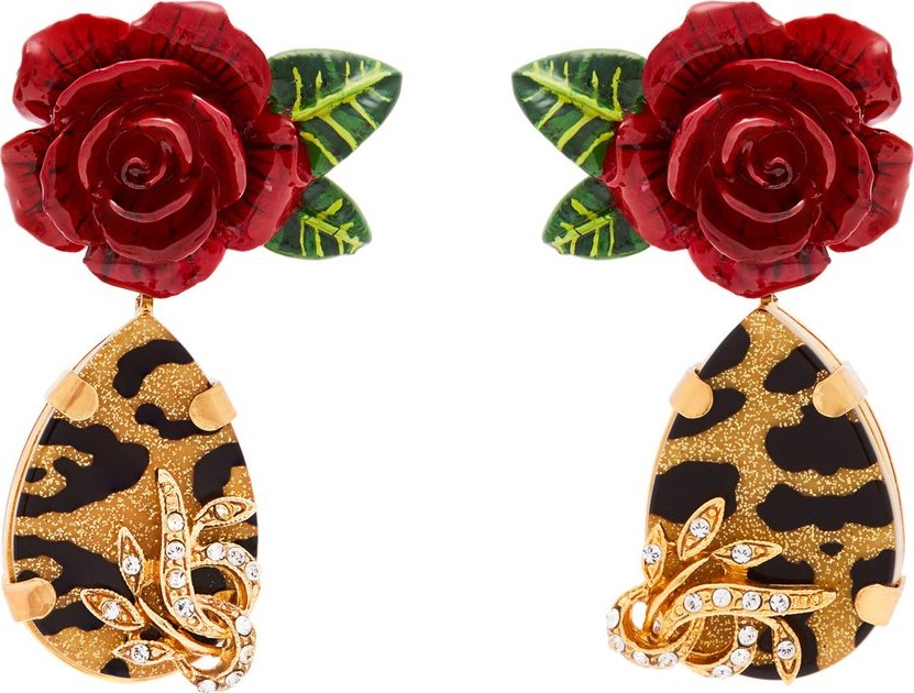 Dolce & Gabbana Rose, crystal and leopard-print drop earrings