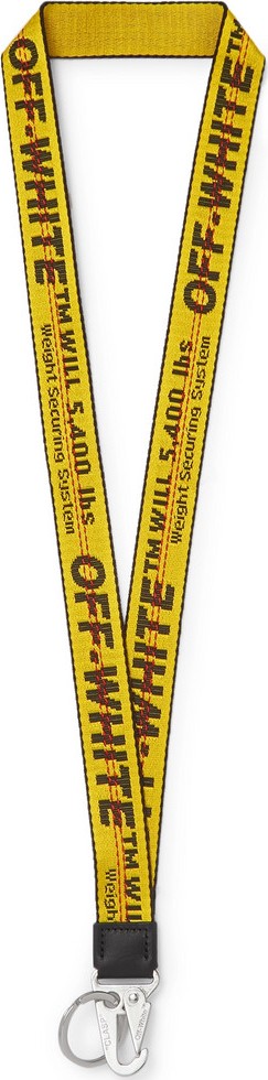 Off White Industrial Leather-Trimmed Logo-Jacquard Webbing Lanyard