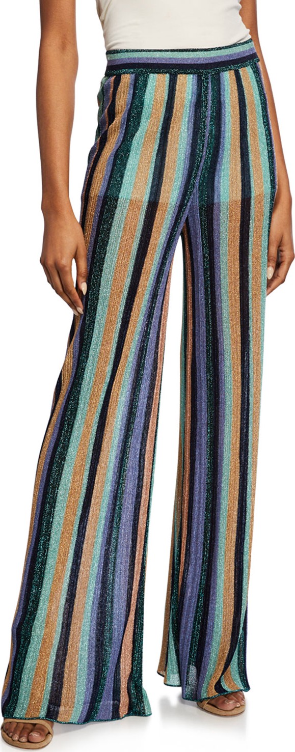 M Missoni Metallic Striped Wide-Leg Pants