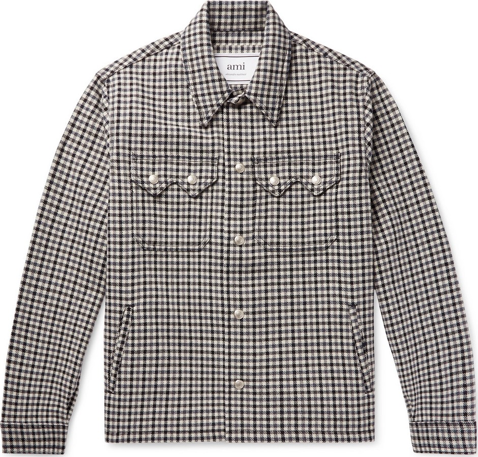 AMI Houndstooth Wool-Blend Trucker Jacket AMI Houndstooth Wool-Blend Trucker Jacket