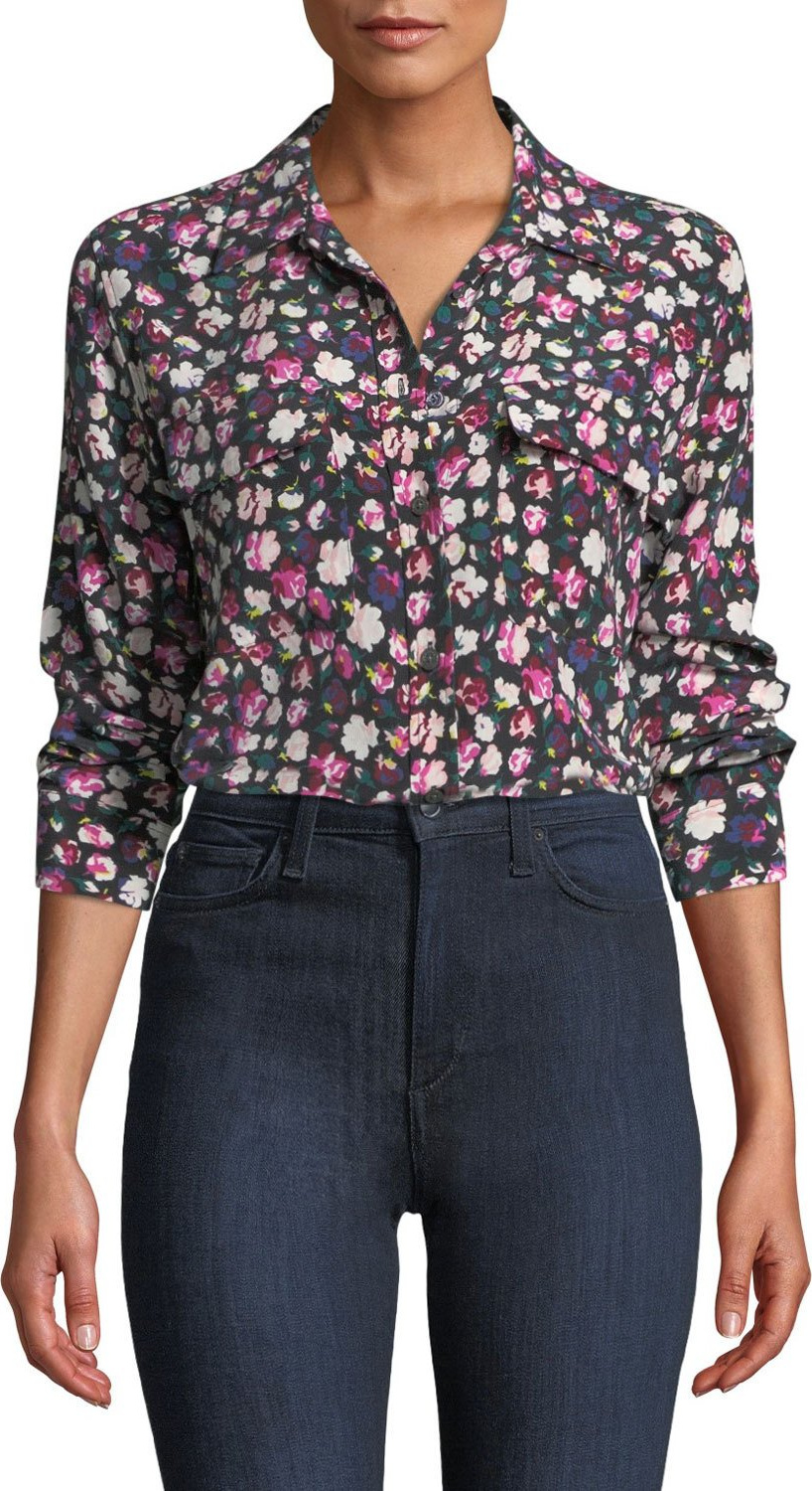 Equipment Slim Signature Button-Front Floral-Print Blouse