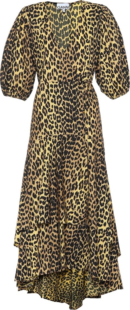 Ganni Printed cotton wrap dress
