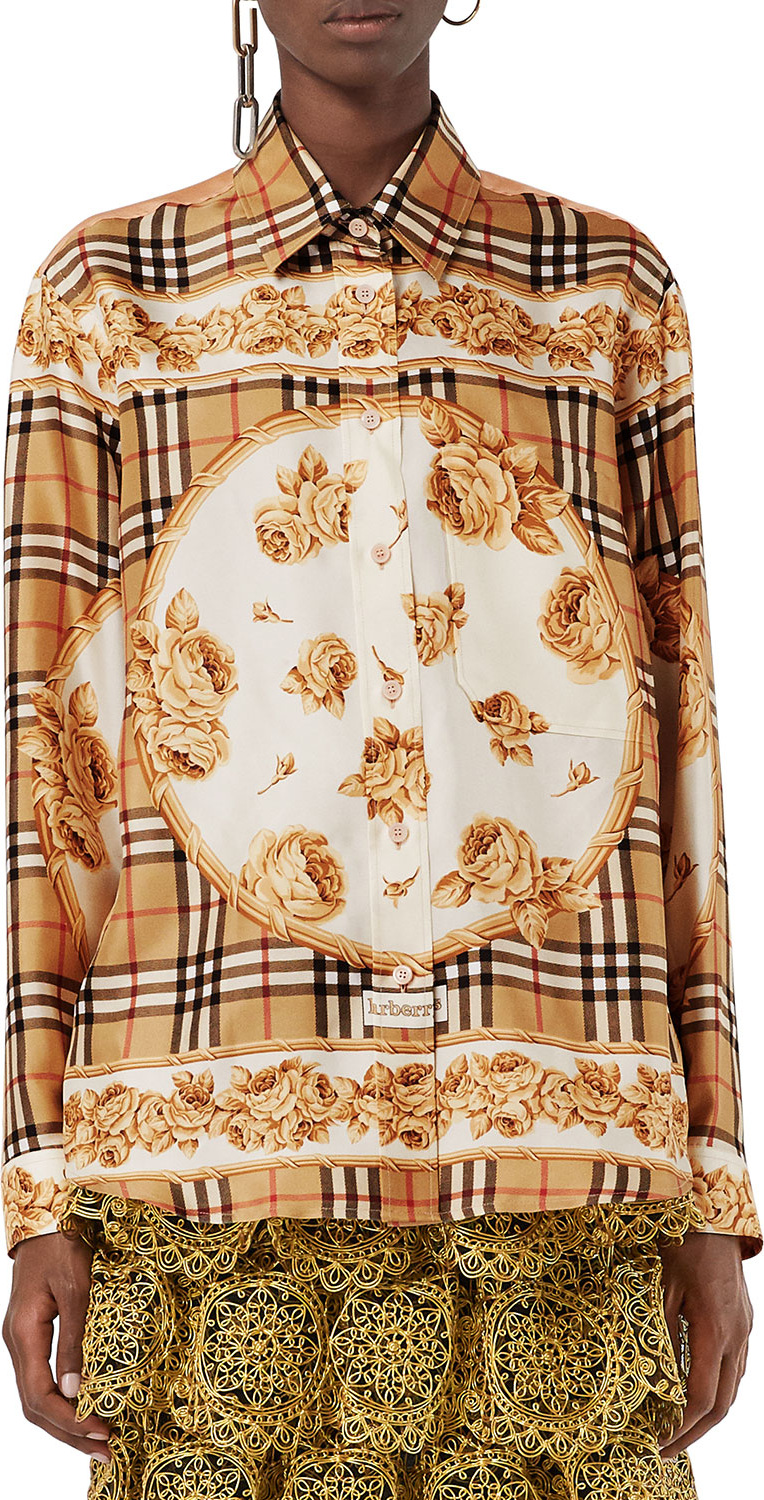 Burberry London England Archive Scarf-Print Silk Shirt