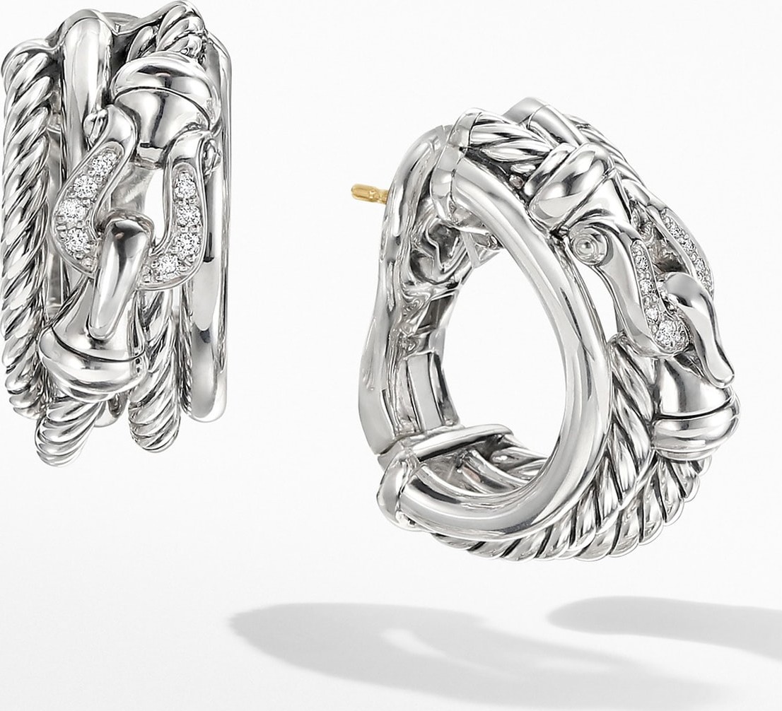 David Yurman Buckle Crossover Earrings with Diamonds