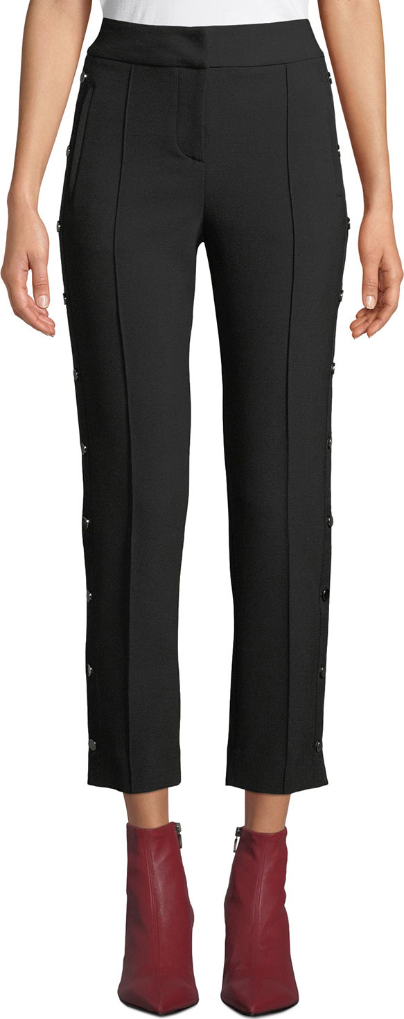 Veronica Beard Irving Straight-Leg Snap High-Waist Pants
