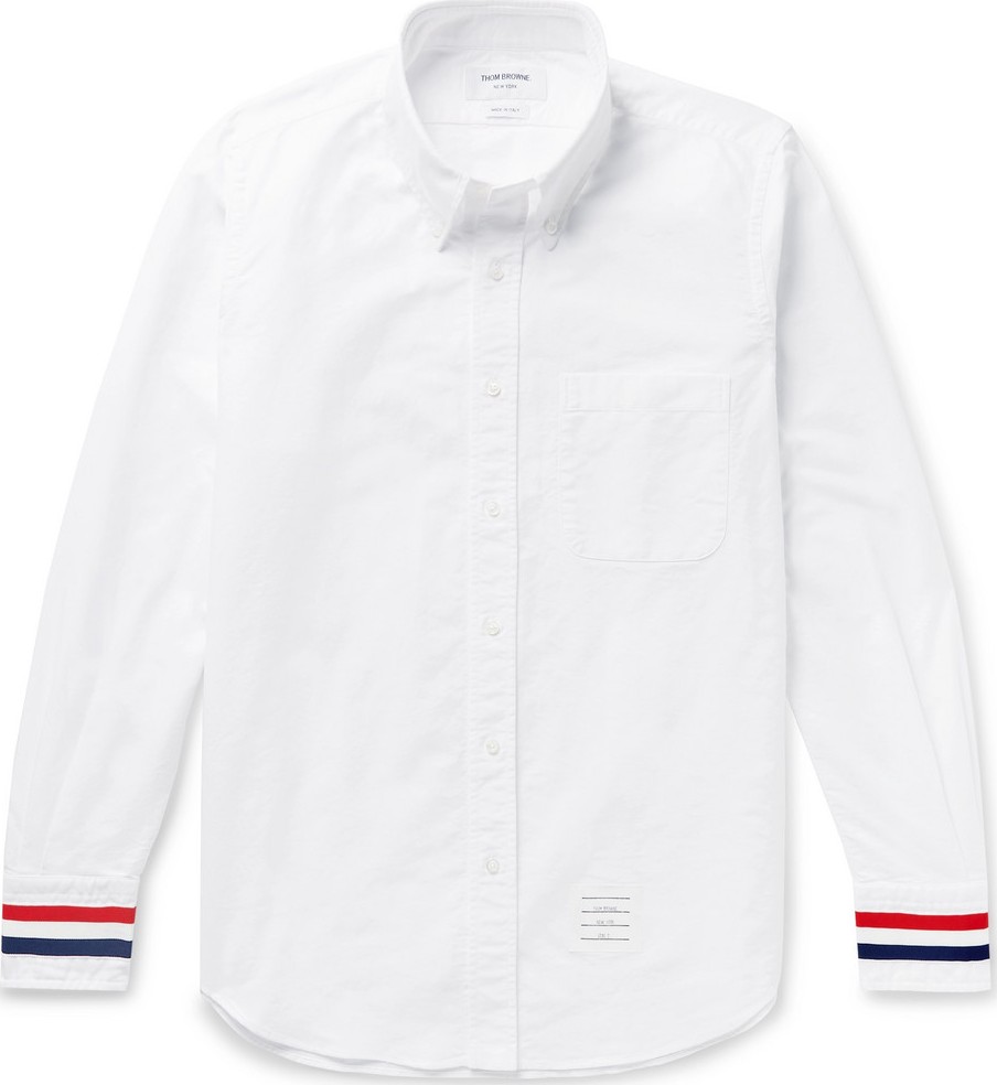 Thom Browne Button-Down Collar Grosgrain-Trimmed Cotton-Oxford Shirt