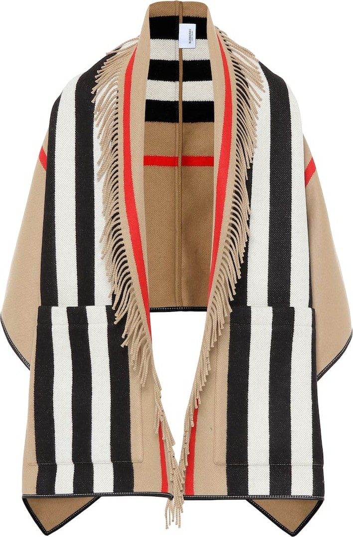 Burberry London England Icon Stripe wool and cashmere cape