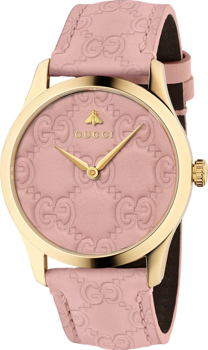 Gucci 38mm G-Timeless Logo Leather Watch, Pink