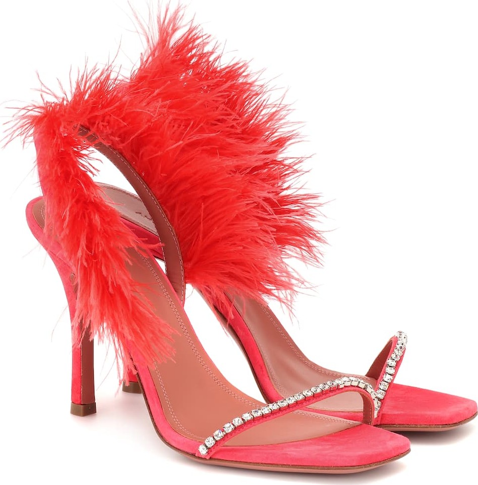Amina Muaddi Adwoa feather-trimmed suede sandals